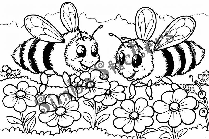 Colouring pages, bundle of bees, 25 images
