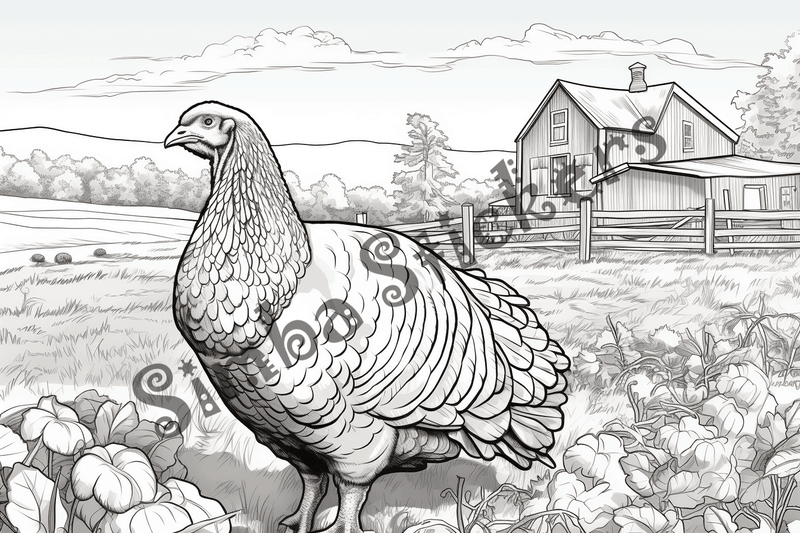 Colouring pages, bundle of turkeys on a farm, 25 images