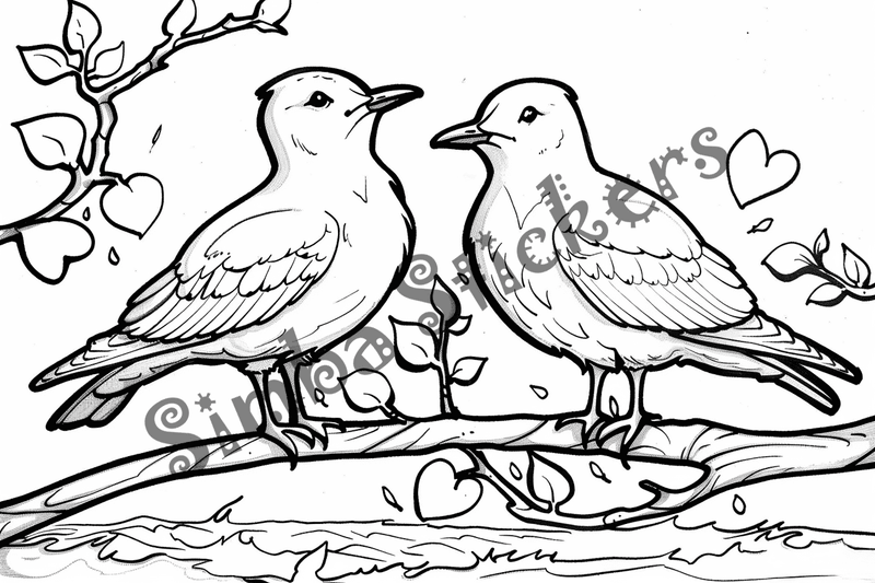 Colouring pages, bundle of seagulls in love, 25 images