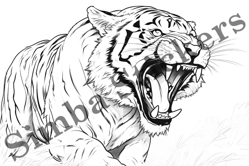 Colouring pages, bundle of tigers, 10 images