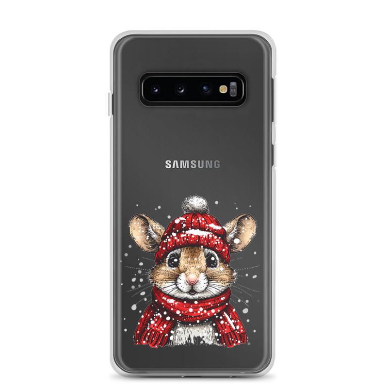 Clear Case for Samsung, Mouse wearing red winter hat and scarf in the snow, xg8dl3