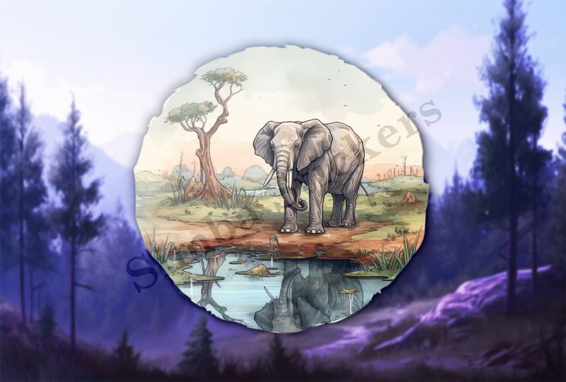 Elephant behind a pond in the Savanna   