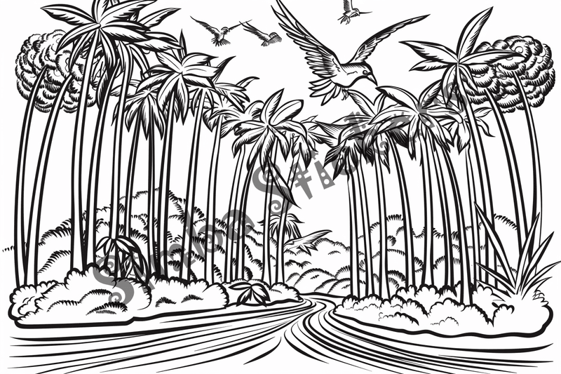 Colouring pages, bundle of Equatorial Rainforest landscape, 25 images 2