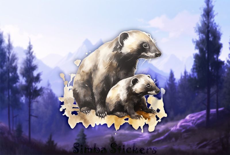 Honey Badger with child, watercolour, cttwbk