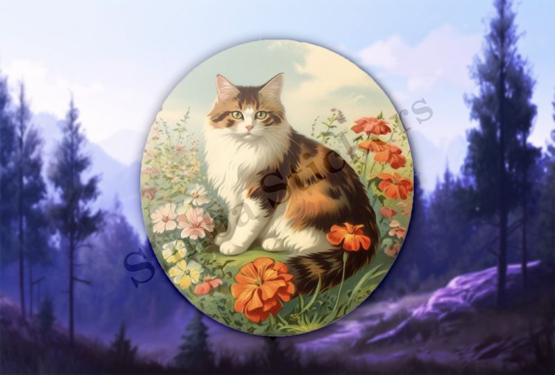 Vintage cat in flower field
