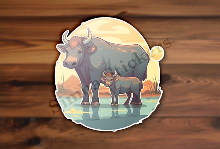 Buffalo mother with her calf