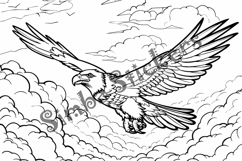 Colouring pages, bundle of eagles flying or in mountains, 10 images