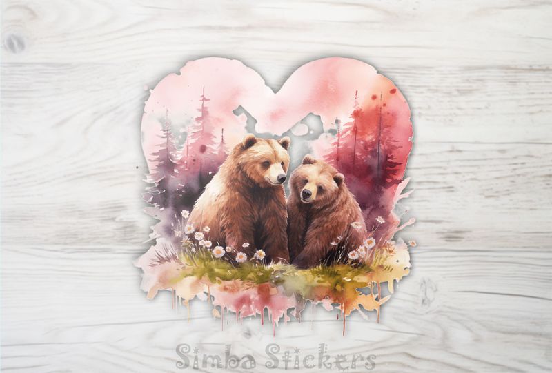 Bears cubs sitting in Valentine&#x27;s heart shape, watercolour, cfzt1y