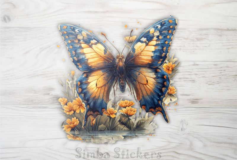 Butterfly floating above a river, watercolour, imewbc
