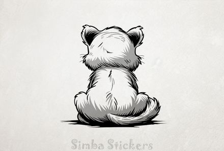 Lion cub sitting down, from the back, outline art, r0e5aj