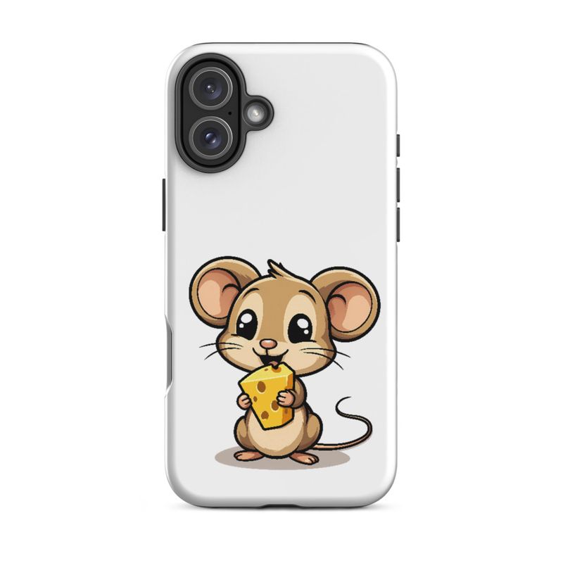 Tough Case for iPhone, Small Mouse happily licking large chunk of cheese, pqapy6