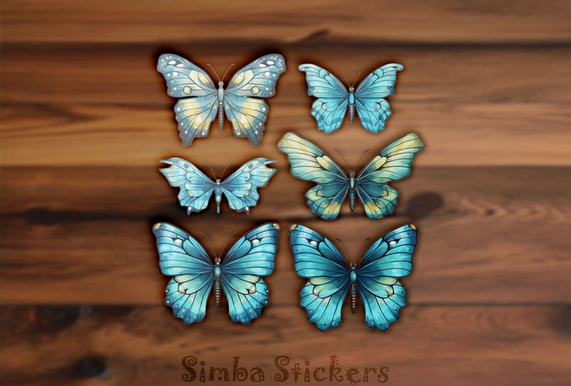 Multiple greenish butterflies, watercolour, knsixw