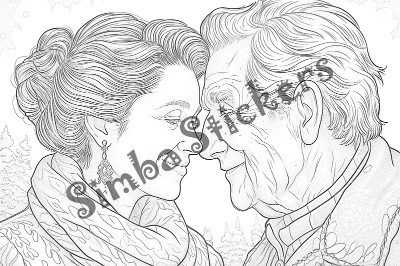 Colouring pages, bundle of people, grandparents in love, 10 images