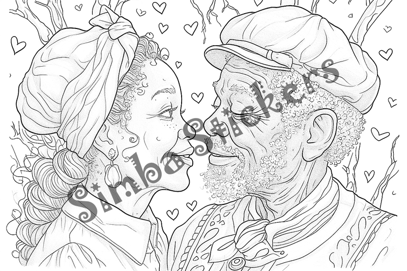 Colouring pages, bundle of people, elderly and grandparents with children, 50 images