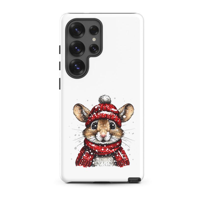 Tough Case for Samsung, Mouse wearing red winter hat and scarf in the snow, xg8dl3