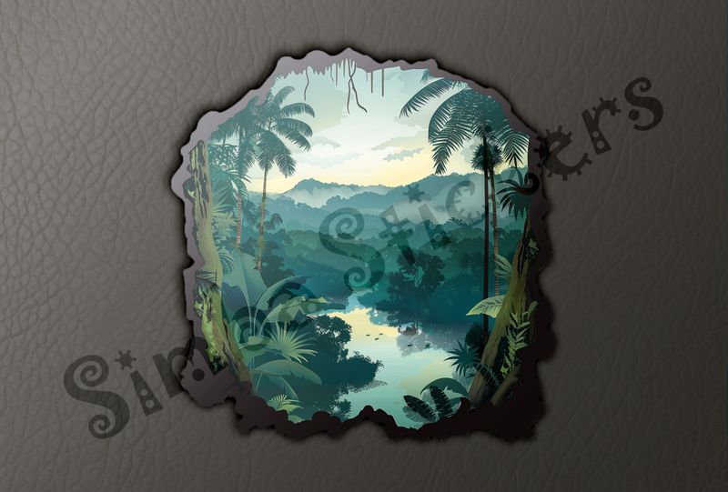 Equatorial Rainforest landscape, overlooking windy river