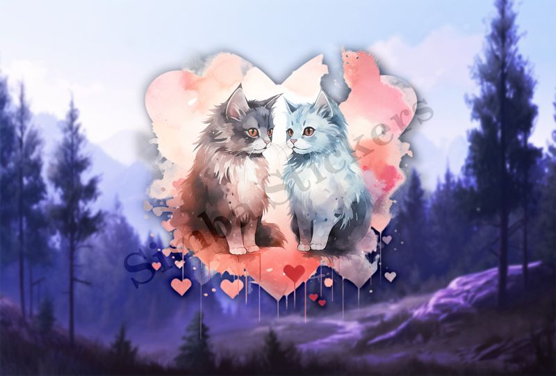Cats in love, watercolour