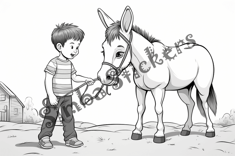 Colouring pages, bundle of donkeys carrying goods or people 10 images