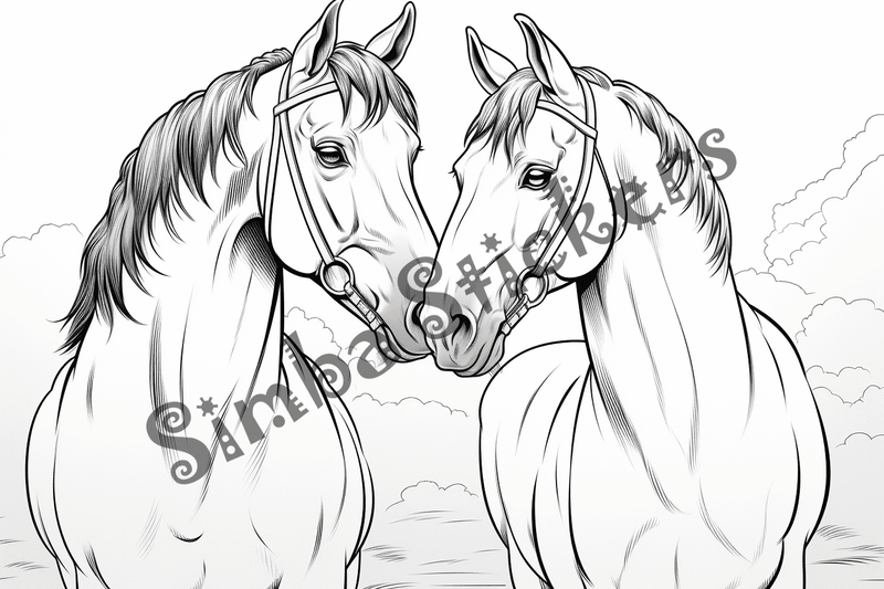 Colouring pages, bundle of horses, 25 images 2