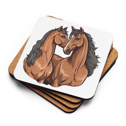 Cork-Back Coaster, Two brown horses snuggling, tdwcyd, mirrored