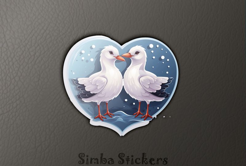 Seagulls in love in blue bubbly Valentine&#x27;s heart, 87nycs