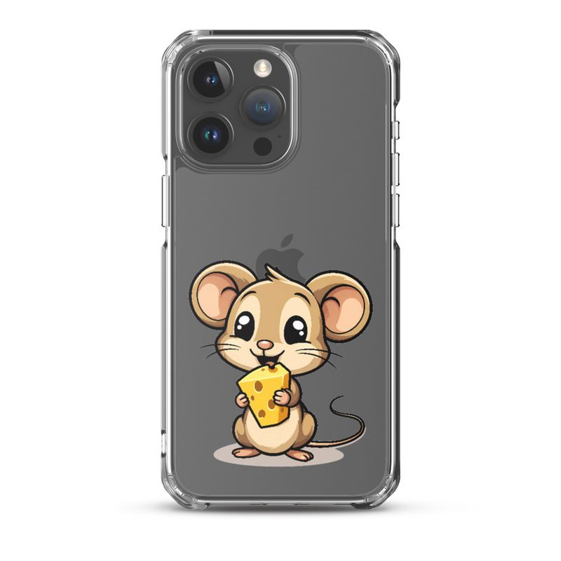 Clear Case for iPhone, Small Mouse happily licking large chunk of cheese, pqapy6