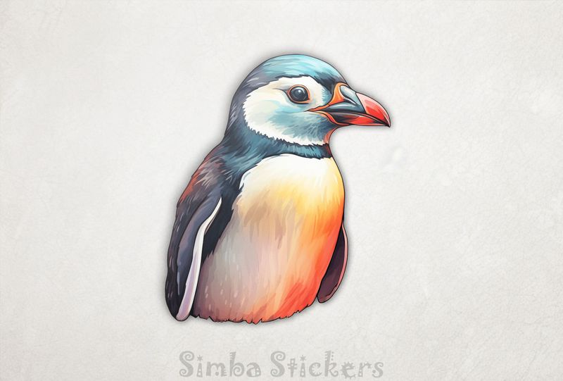 Penguin with side-blance, watercolour, 9hkto0
