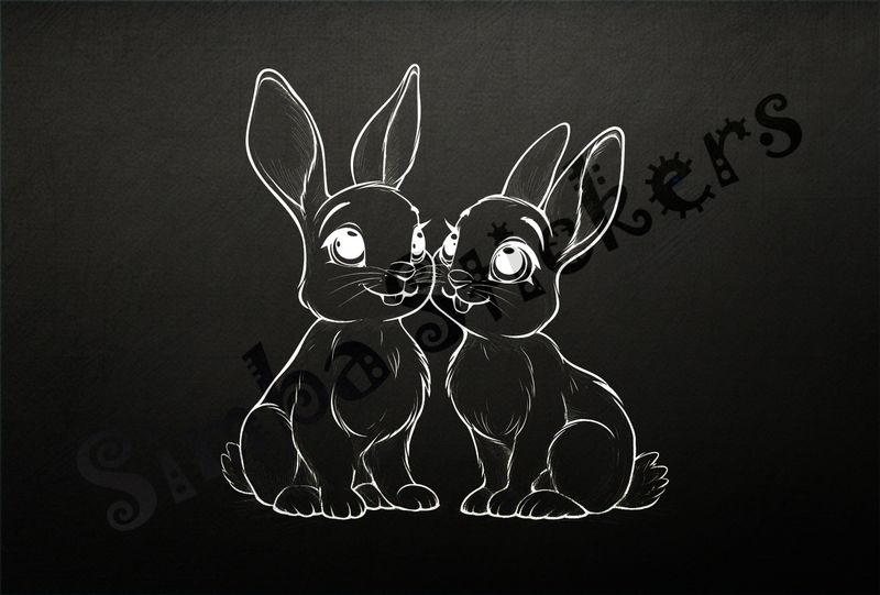 Hares in love cheerfully, outline art