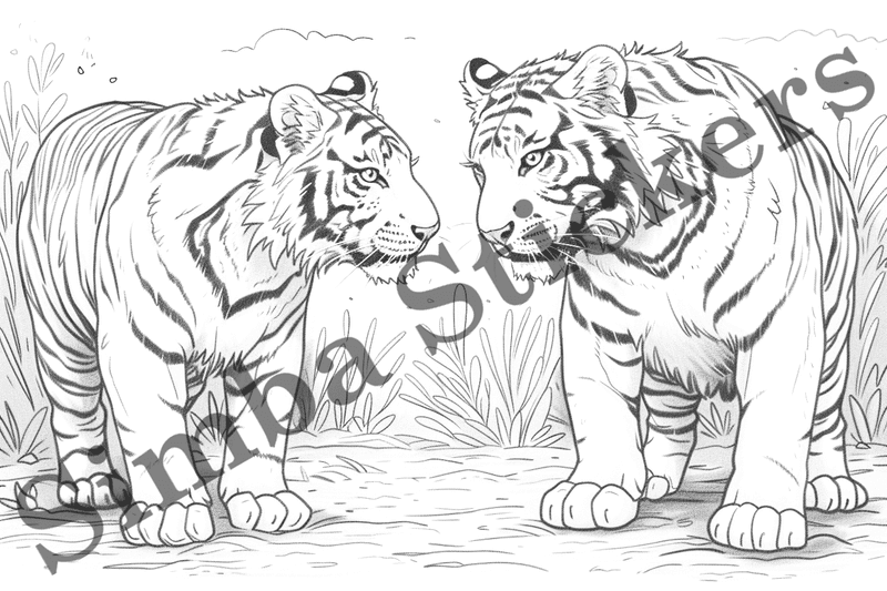 Colouring pages, bundle of tigers in love, 10 images