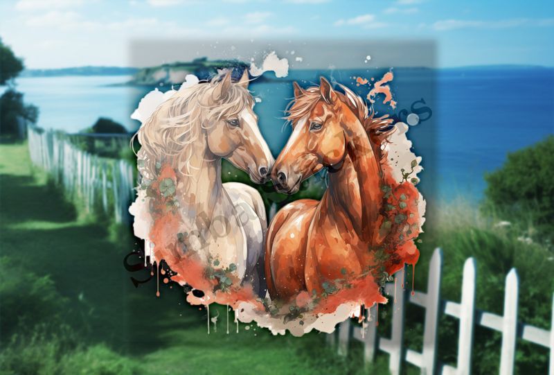 Horses in love, watercolour