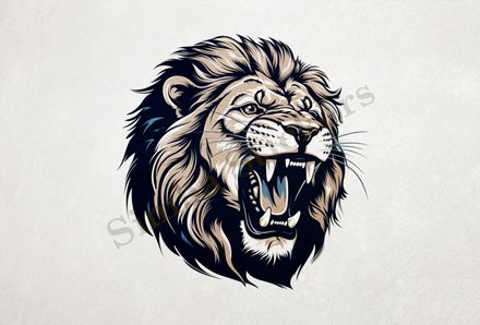 Majestic lion roaring, face , outline art