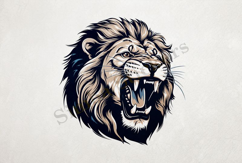 Majestic lion roaring, face , outline art