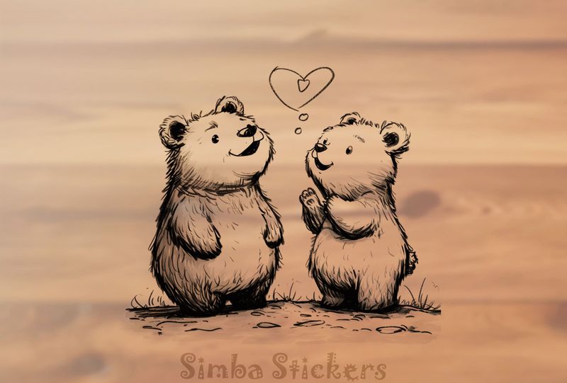 Chubby bears excited at Valentine&#x27;s heart above, outline art, zx9x81