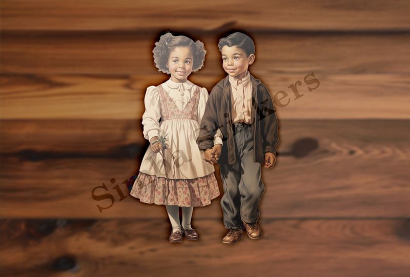 Boy and girls holding hands, elegantly dressed, vintage