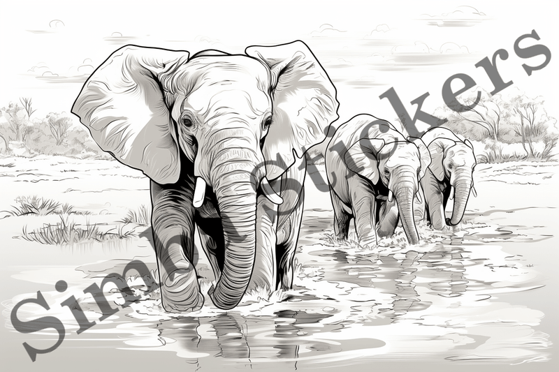 Colouring pages, Bundle of elephants, 25 images