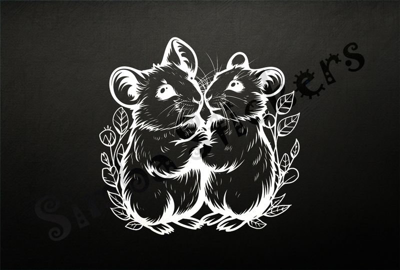 Mice in warm leafy embrace,  outline art