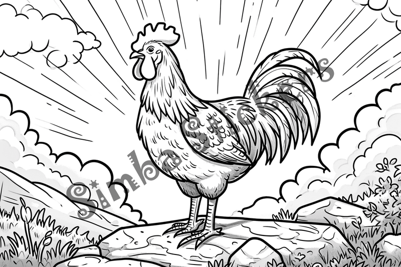 Colouring pages, bundle of chicken roosters, 10 images