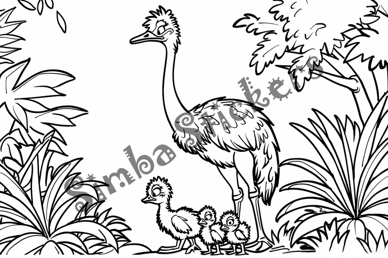 Colouring pages, bundle of ostriches, 25 images