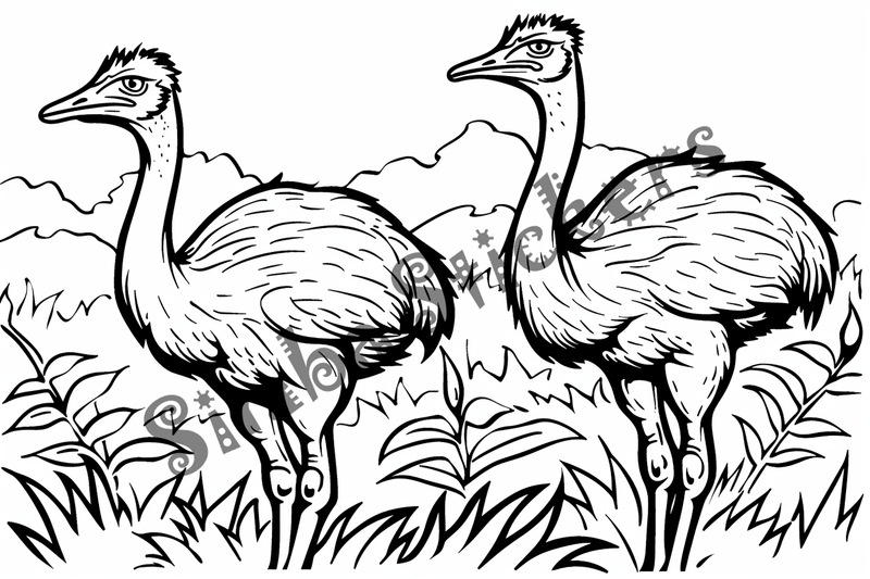Colouring pages, bundle of ostriches, 50 images