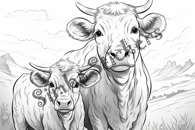 Colouring pages, bundle of cattle, complex, 25 images