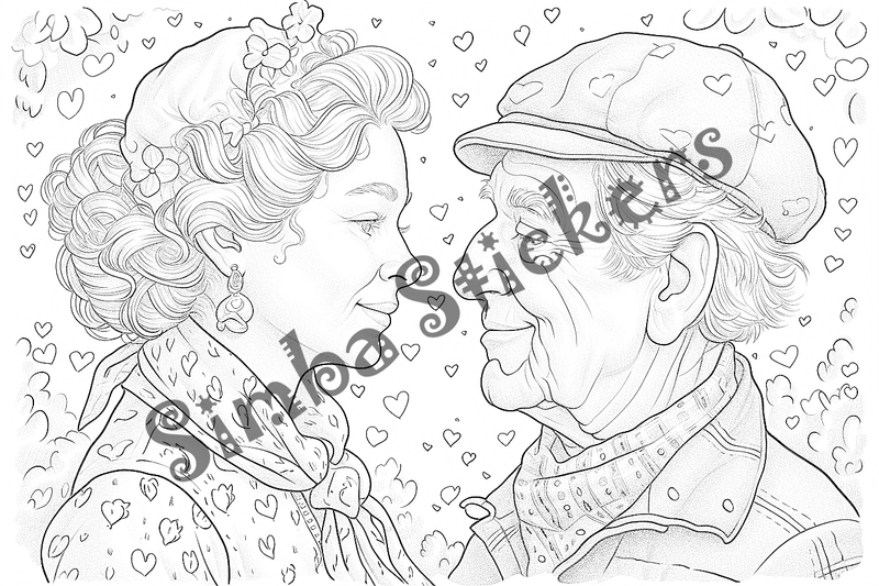 Colouring pages, bundle of people, elderly and grandparents with children, 50 images