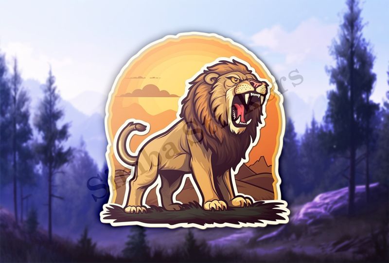 Male lion roaring at dawn