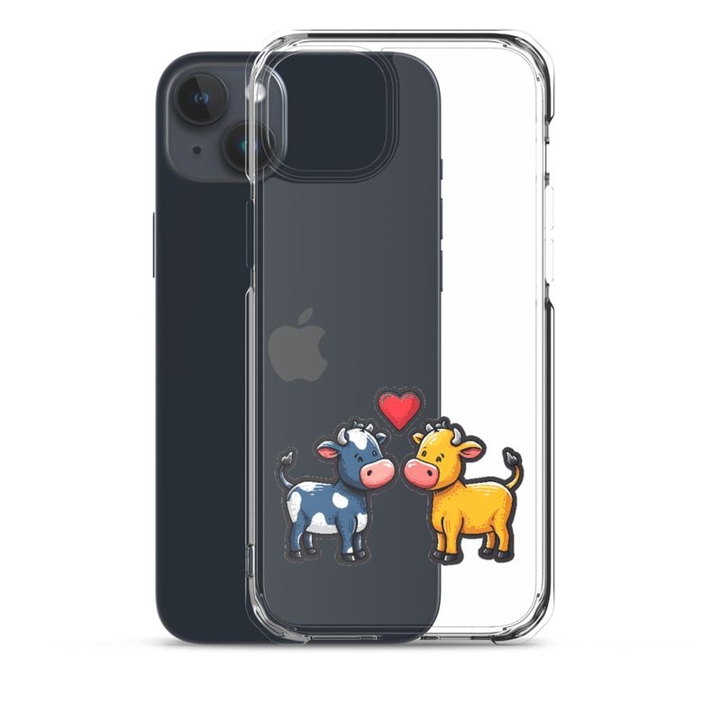 Clear Case for iPhone, Cattle, bull and cow in love, colourful , heart in picture, fvta2y