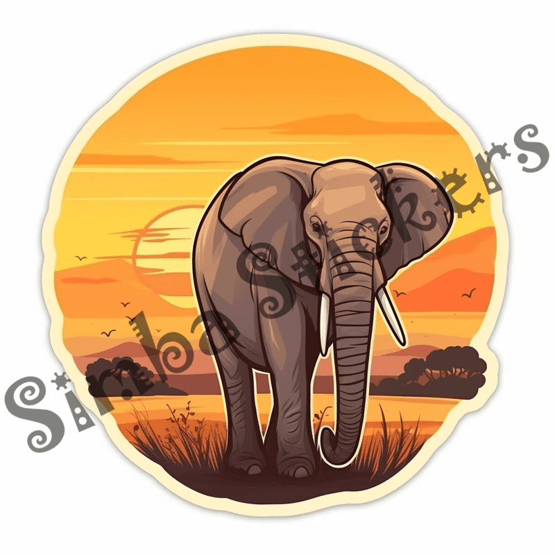 Elephants at sunrise or sunset, sticker-style, image set, 25 images, orxvzg