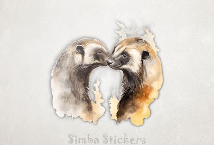 Honey Badgers nose-to-nose in love , watercolour, dpbnhn