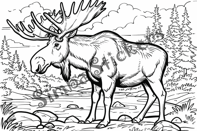 Colouring pages, Bundle of moose, 50 images