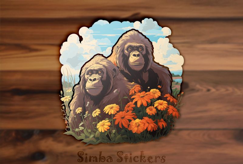 Gorillas in a field of flowers, fgvyki