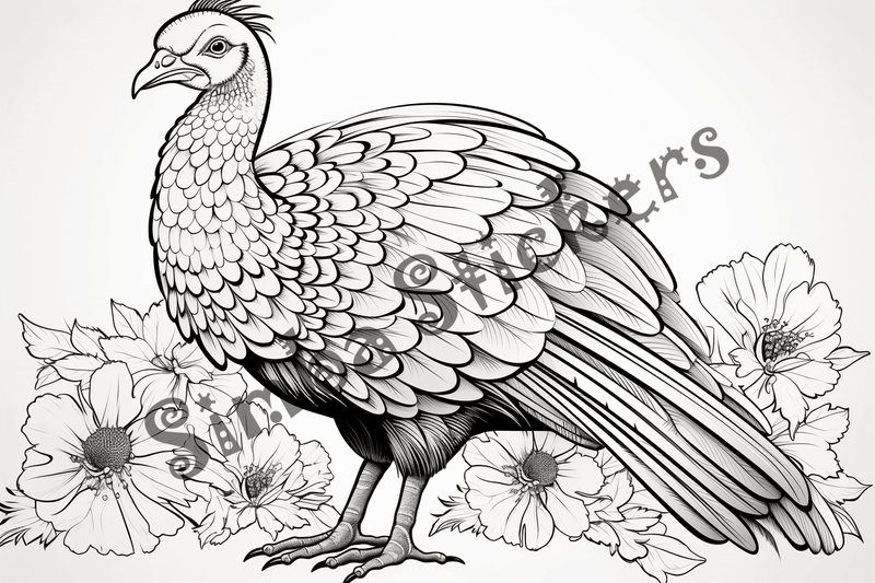 Colouring pages, bundle of turkeys, 50 images