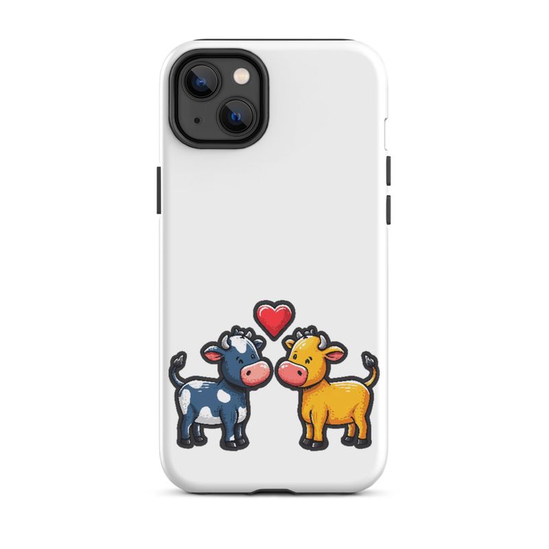 Tough Case for iPhone, Cattle, bull and cow in love, colourful , heart in picture, fvta2y