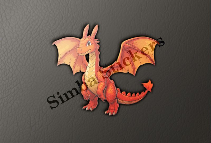 Cute red dragon with wings spread out, watercolour